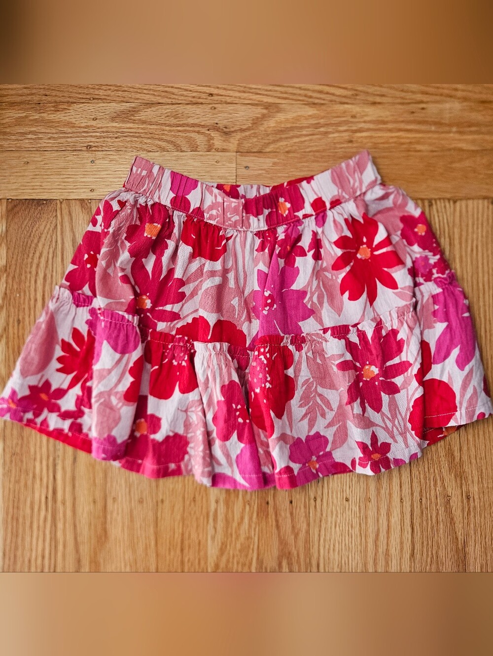 GAP Pink and Red Floral Tiered Skirt Size S